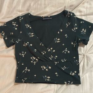 Brandy Melville green Floral Cropped Wrap Top